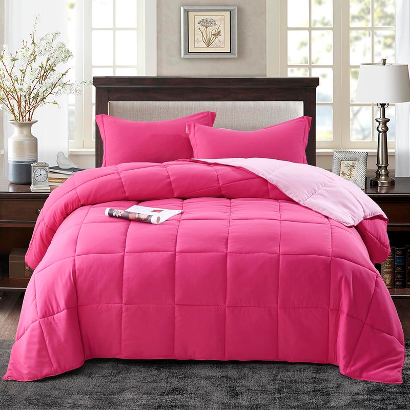 Hi -G HIG 3pc Pink Twin/Twin XL Comforter Set - All Season Reversible Down Alternative Bedding Comforter - Quilted Duvet Insert with Corner Tabs - Box Stitched Blanket - Breathable, Soft, Fluffy - Image 2